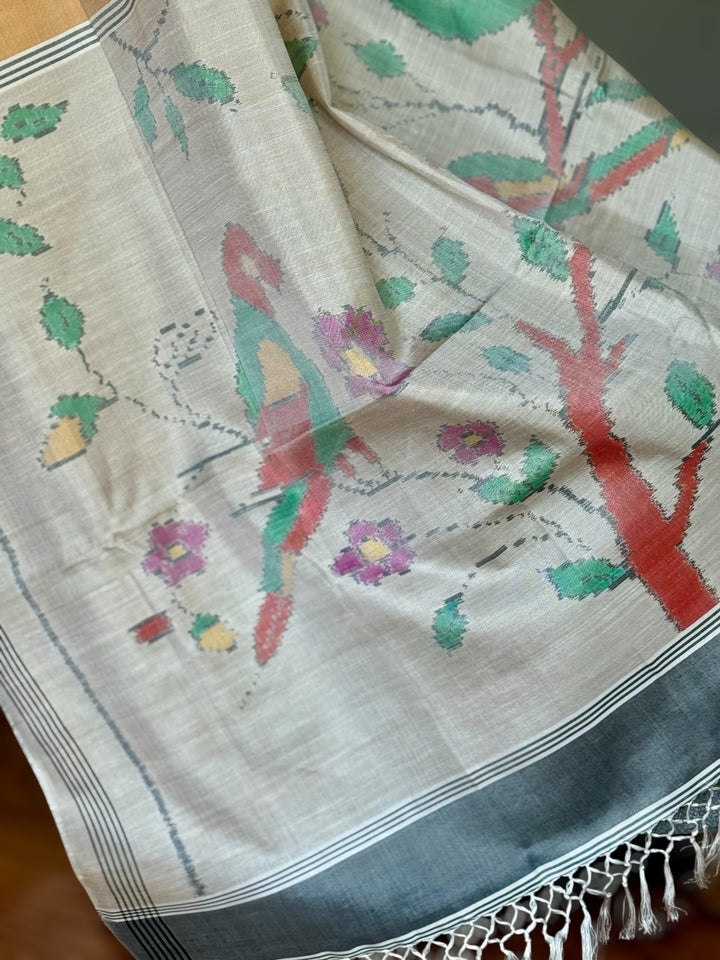 Sandalwood semi (double) ikat patan Patola pure silk saree