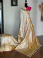 Champagne Color Banarasi ektara weaved pure katan silk saree with Kadhwa Janngla and meenakari work