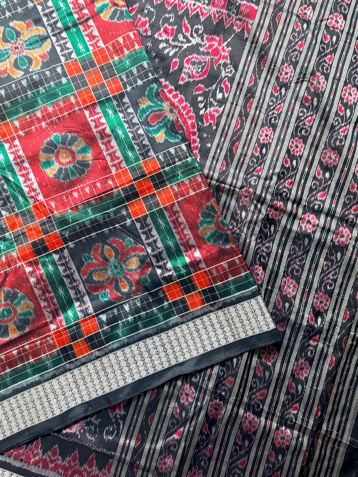 Handwoven Utkal Laxmi Sambalpuri ikat pure silk saree, orange pasapali in body|Odisha Weaves
