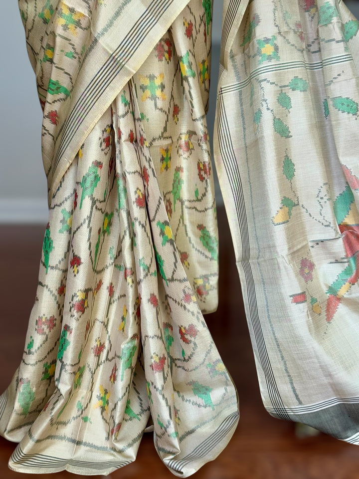 Baige-gold semi (double) ikat patan Patola pure silk saree