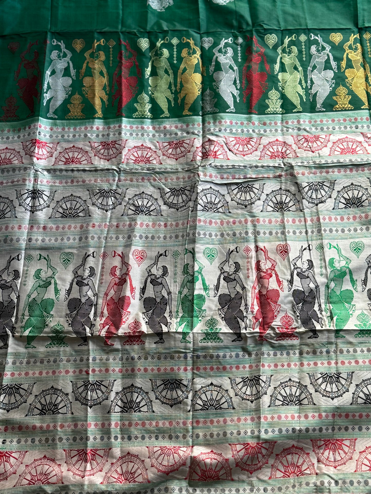 Green Dancer theme Master woven Bomkai Puresilk Sare