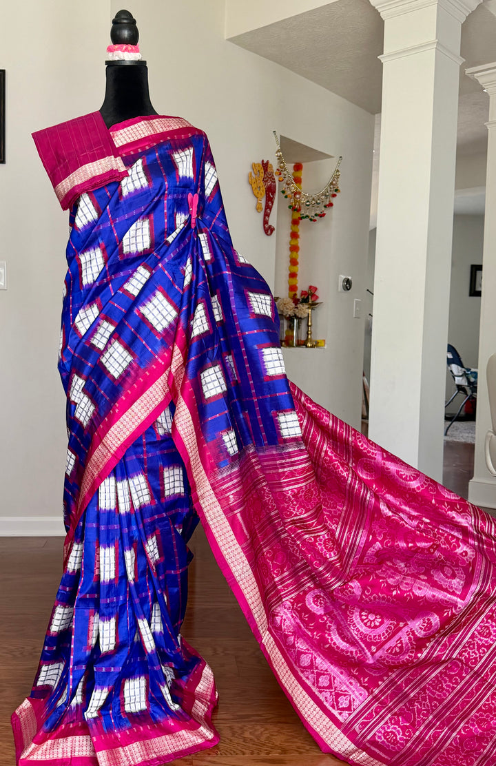 Handwoven Royal Blue Aswini Sambalpuri Double ikat pure silk saree|Odisha Weaves|
