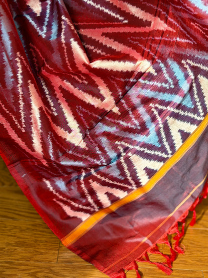 Uzbek inspired Pochampally handwoven ikat pure silk saree