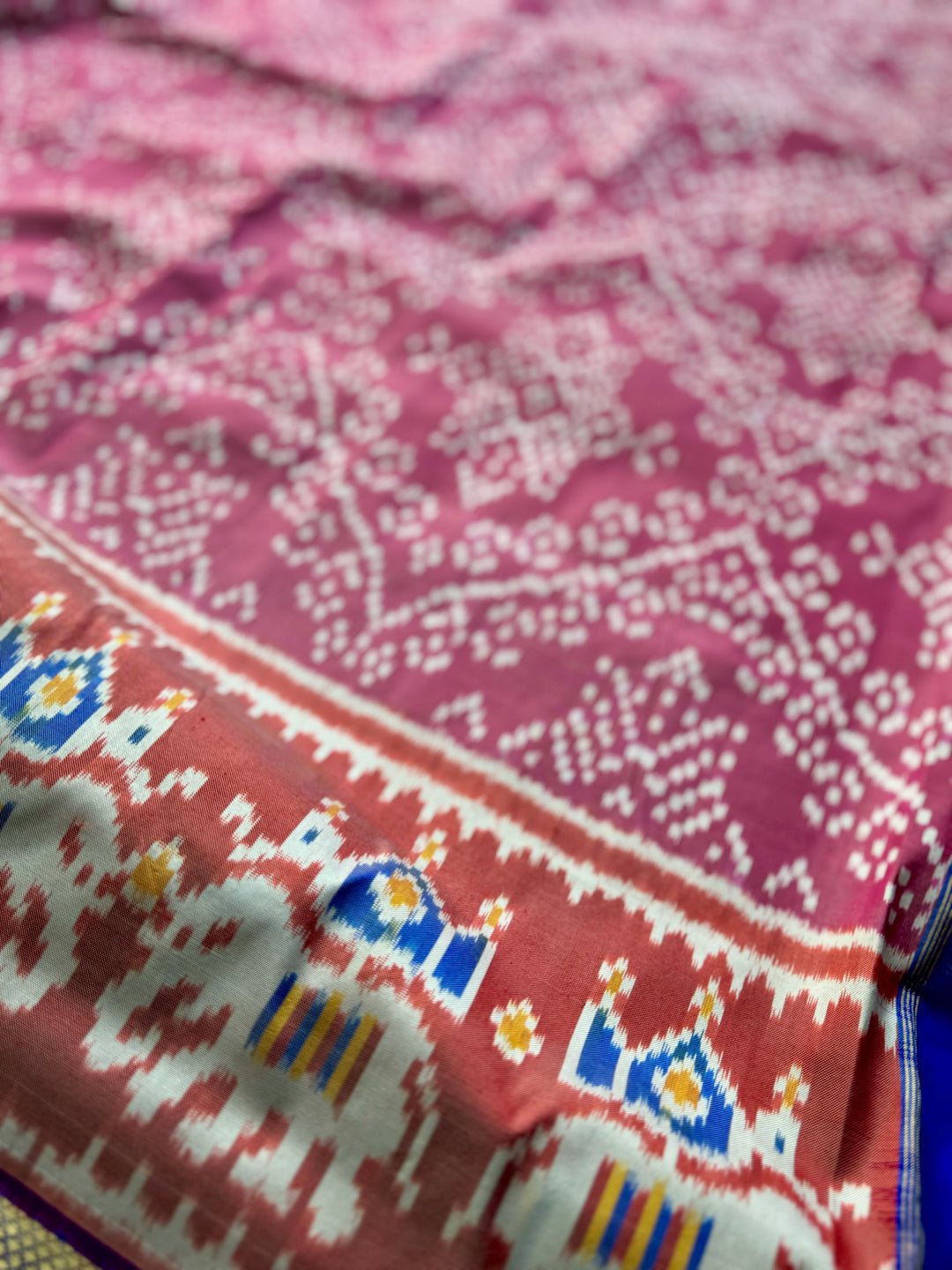 Shot pink Pochampally ikat pure silk saree