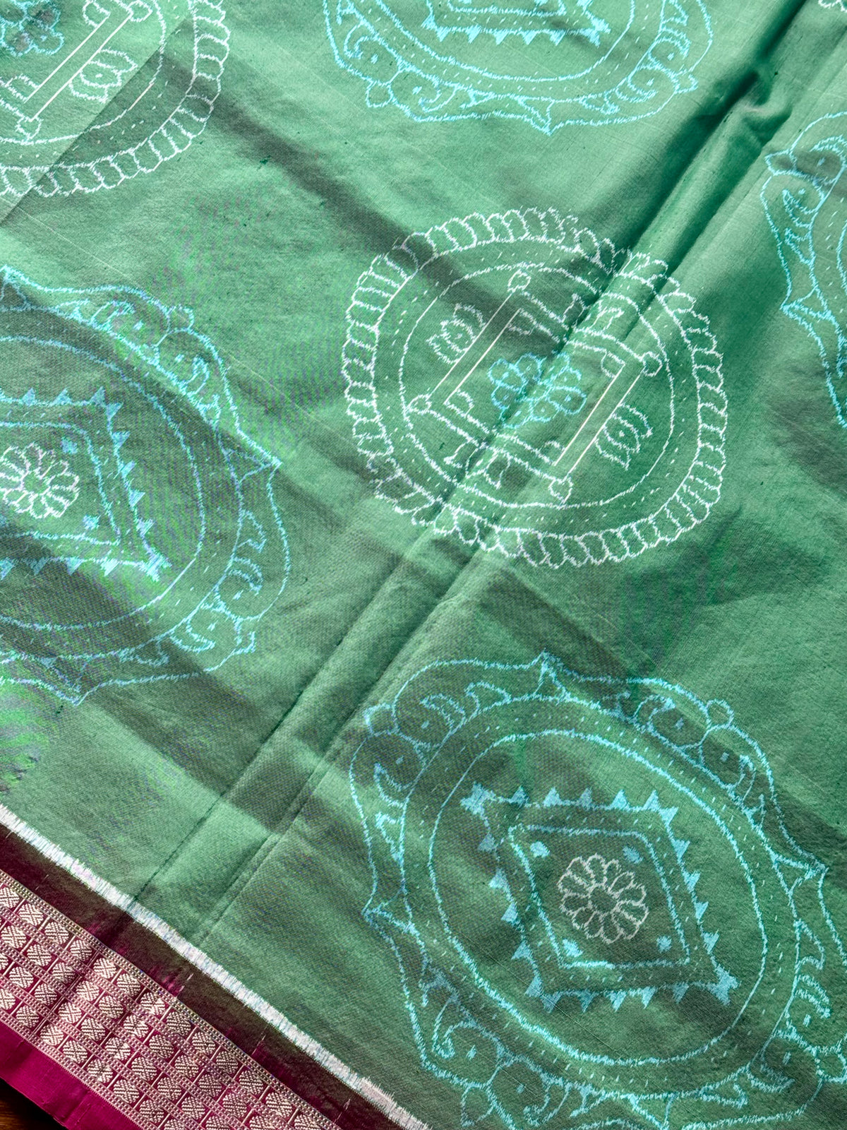 Handwoven Sage green and Pink yantra theme Sambalpuri ikat pure silk saree|Odisha Weaves|