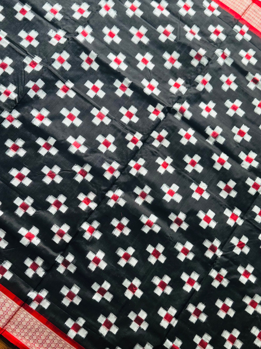 Handwoven Black and Red Pasapali Sambalpuri Ikat pure silk saree|Odisha Weaves|
