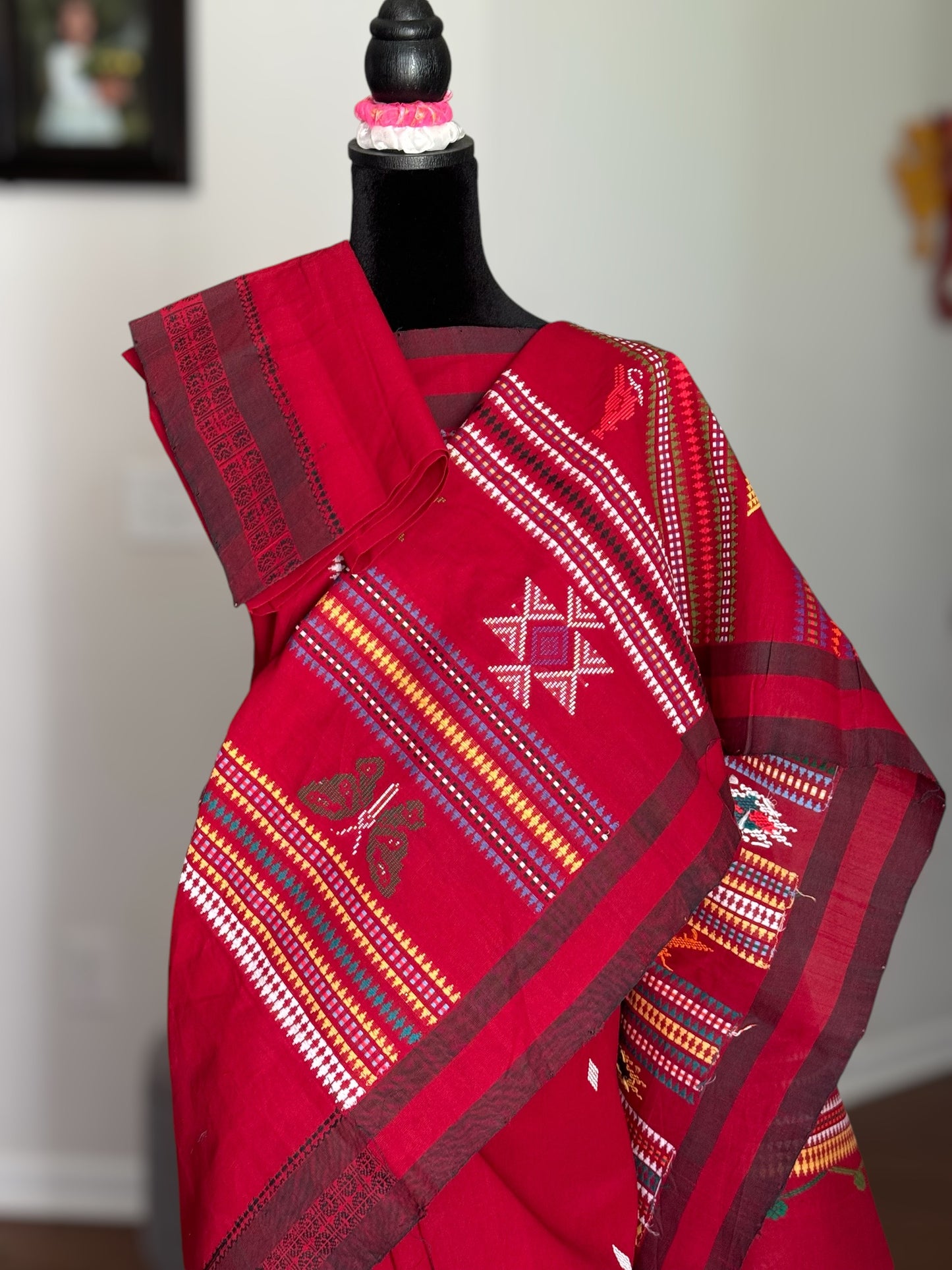 Maroon-ish Red Original Ganjam Bomkai Cotton Saree from Odisha Weaves