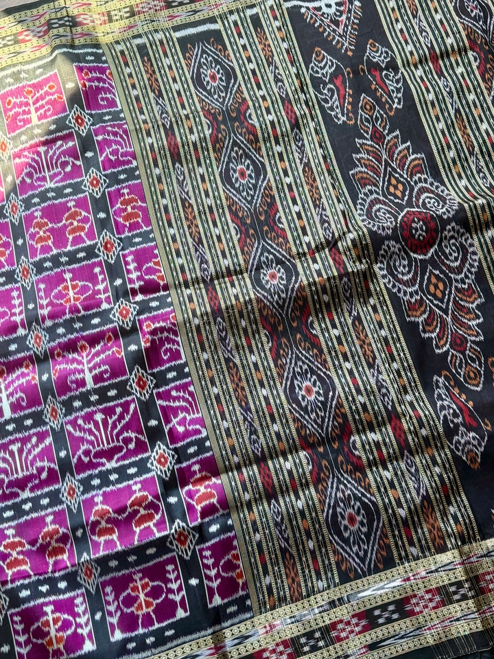 Handwoven Pure Silk ikat Khandua Saree Magenta|Mishrita |Odisha Weaves