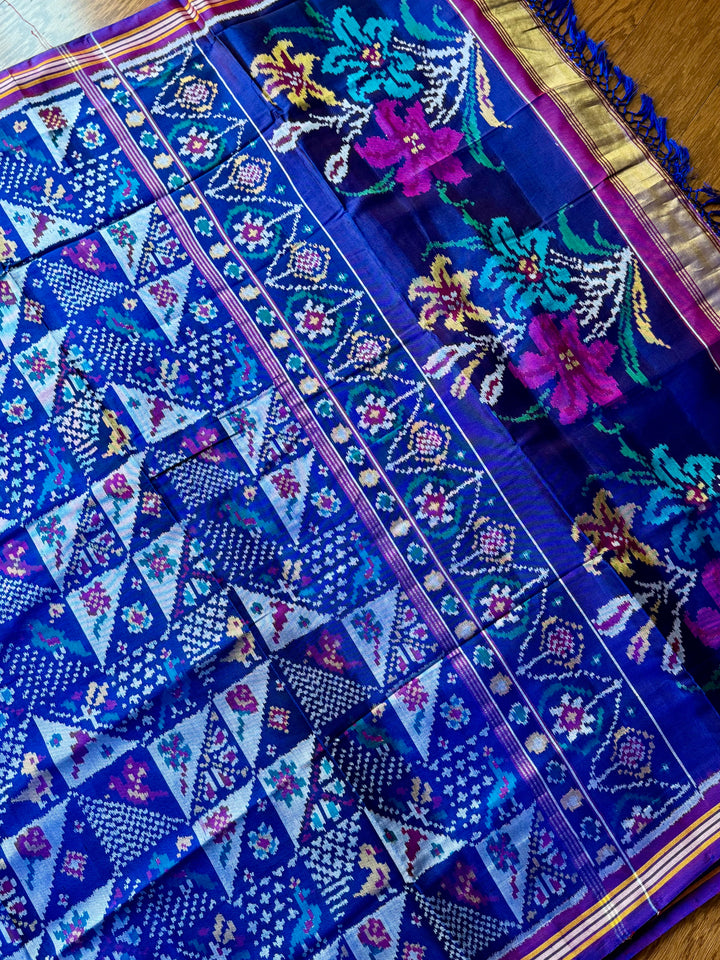 Blue color semi (double) ikat patan Patola pure silk saree