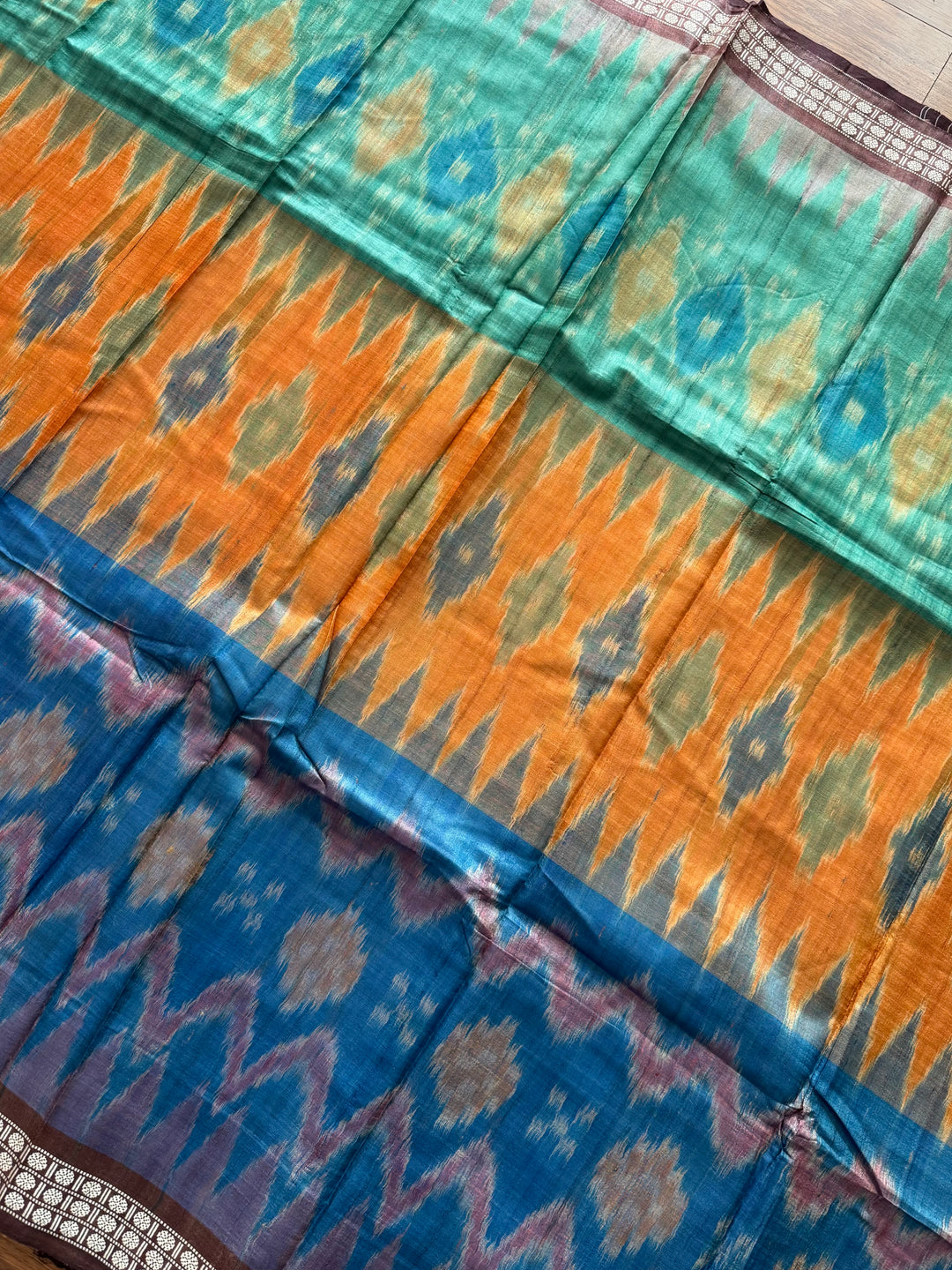 Multi colored Gopalpur handwoven pure Tussar silk saree with ikat pallu|Odisha weaves