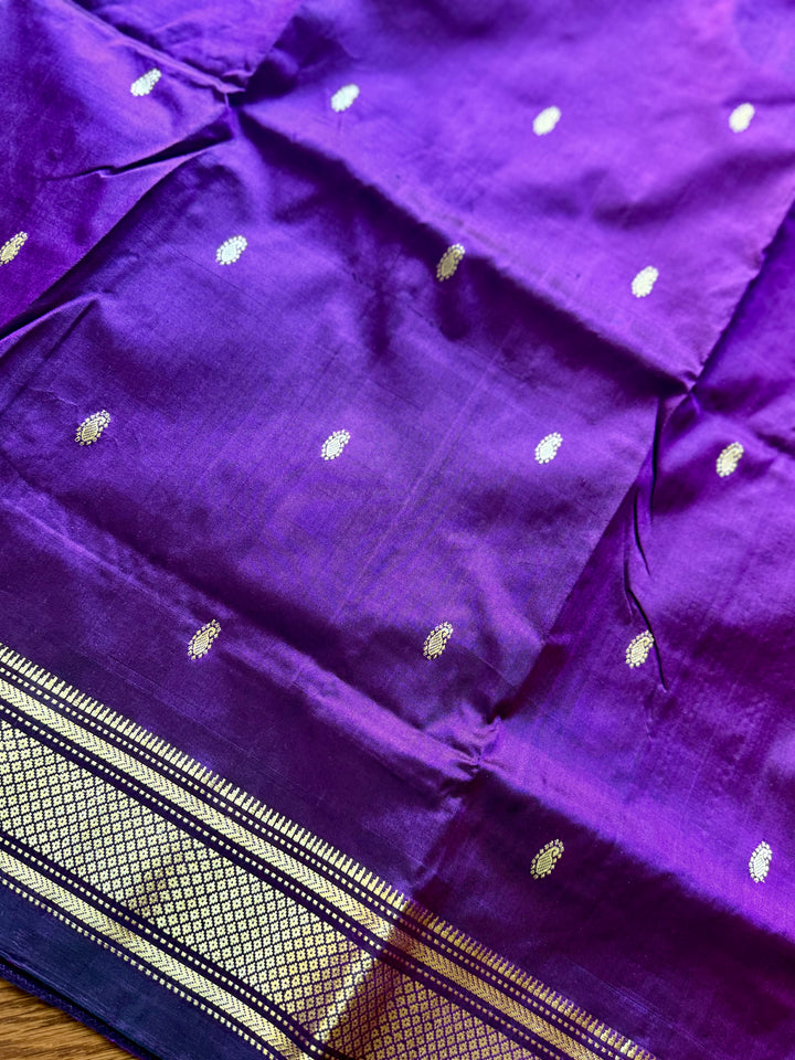 Handwoven Pure Silk Paithani Saree: Purple, Peacock Floral Pallu