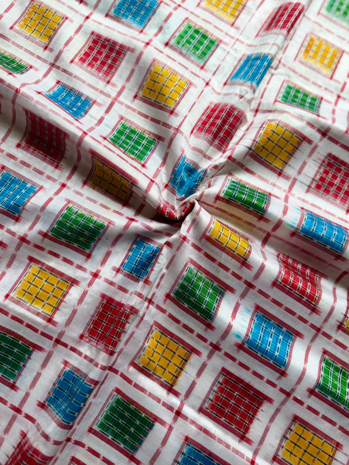 Handwoven White Mini (Chhoti)Aswini Sambalpuri Double ikat pure silk saree|Odisha Weaves|