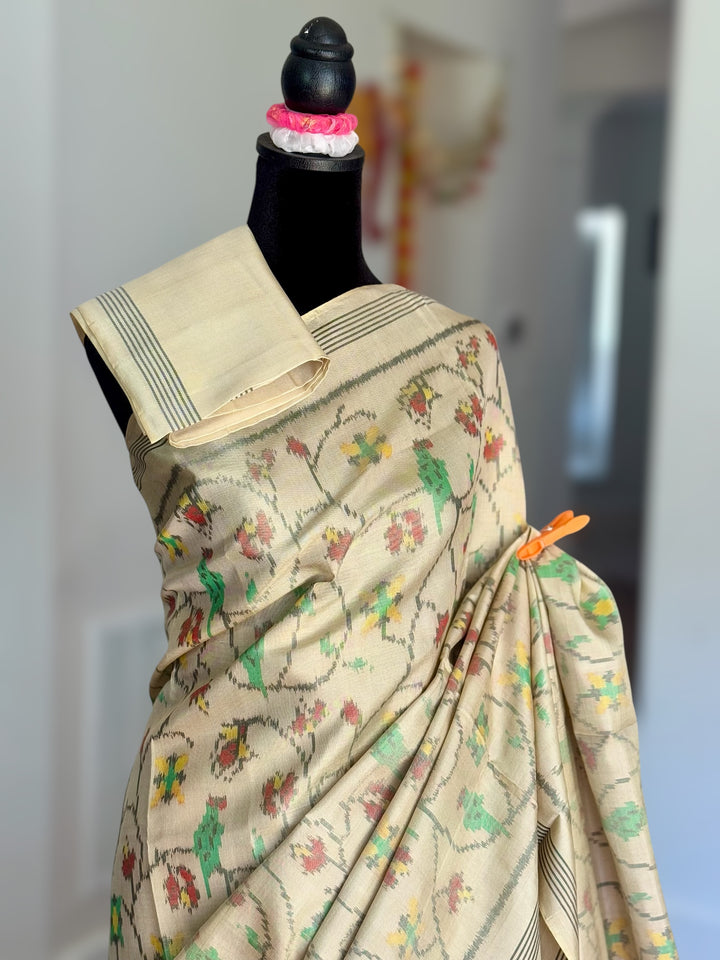 Baige-gold semi (double) ikat patan Patola pure silk saree