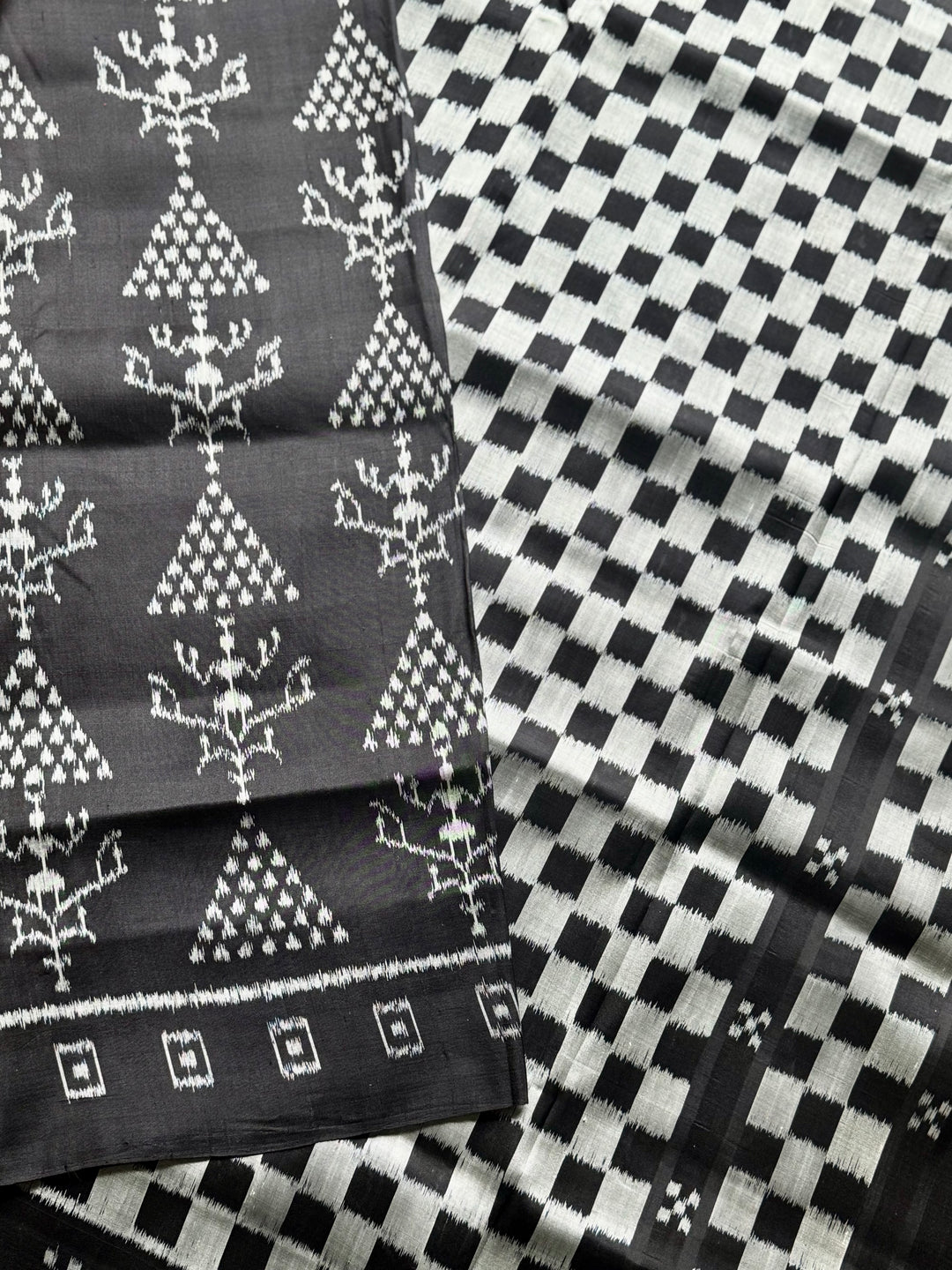 Handwoven Black contemporary ikat Silk Saree from Odisha|Mishrita