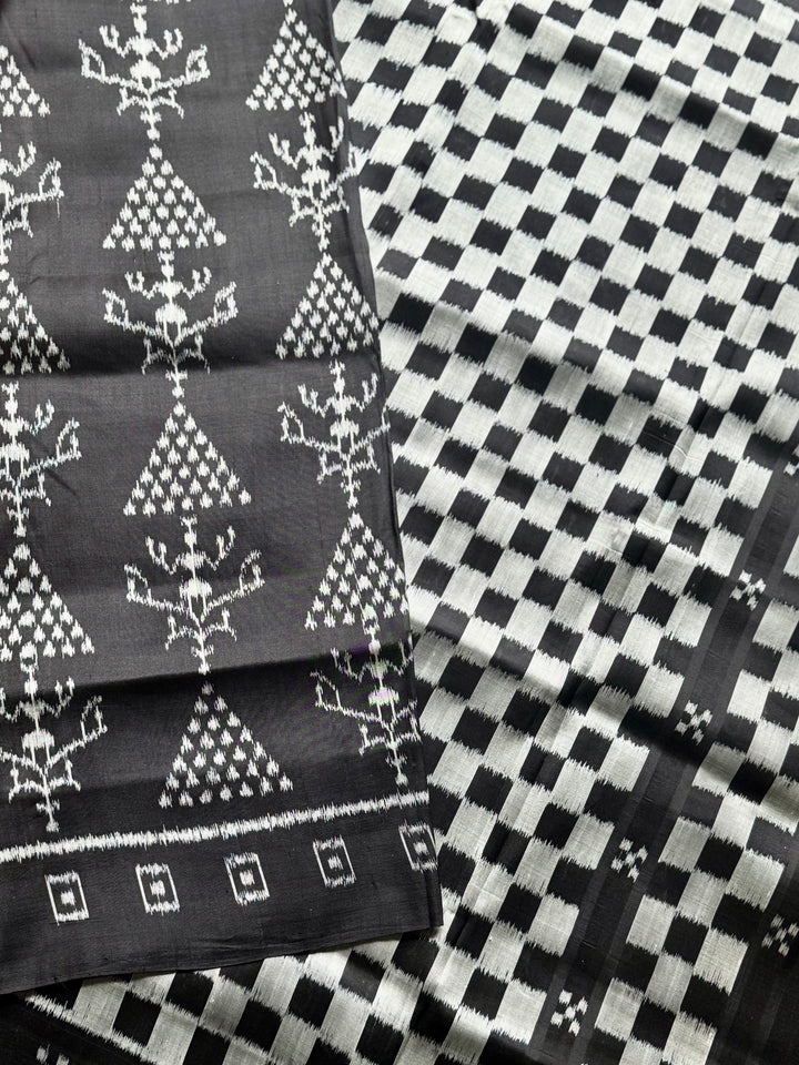 Handwoven Black contemporary ikat Silk Saree from Odisha|Mishrita