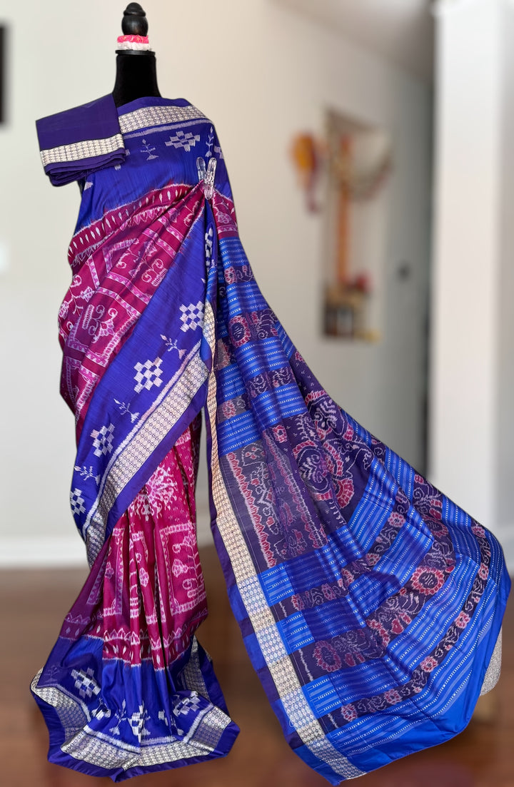 Pink handwoven Sambalpuri Ikat Silk saree |Odisha Weaves