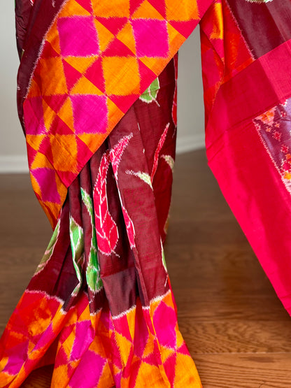Elegant handwoven Pochampally ikat pure silk saree