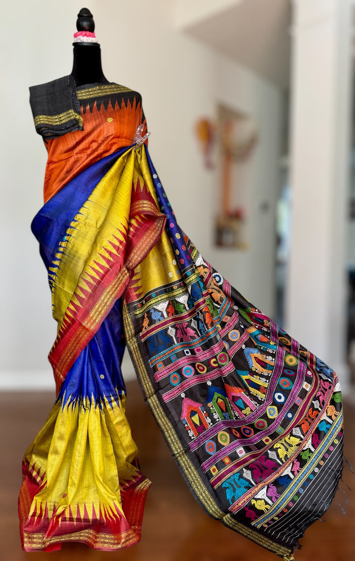 Gopalpur Handwoven Tussar Silk Saree with Dolabedi Pallu - Traditional Indian Saree|Odisha weaves