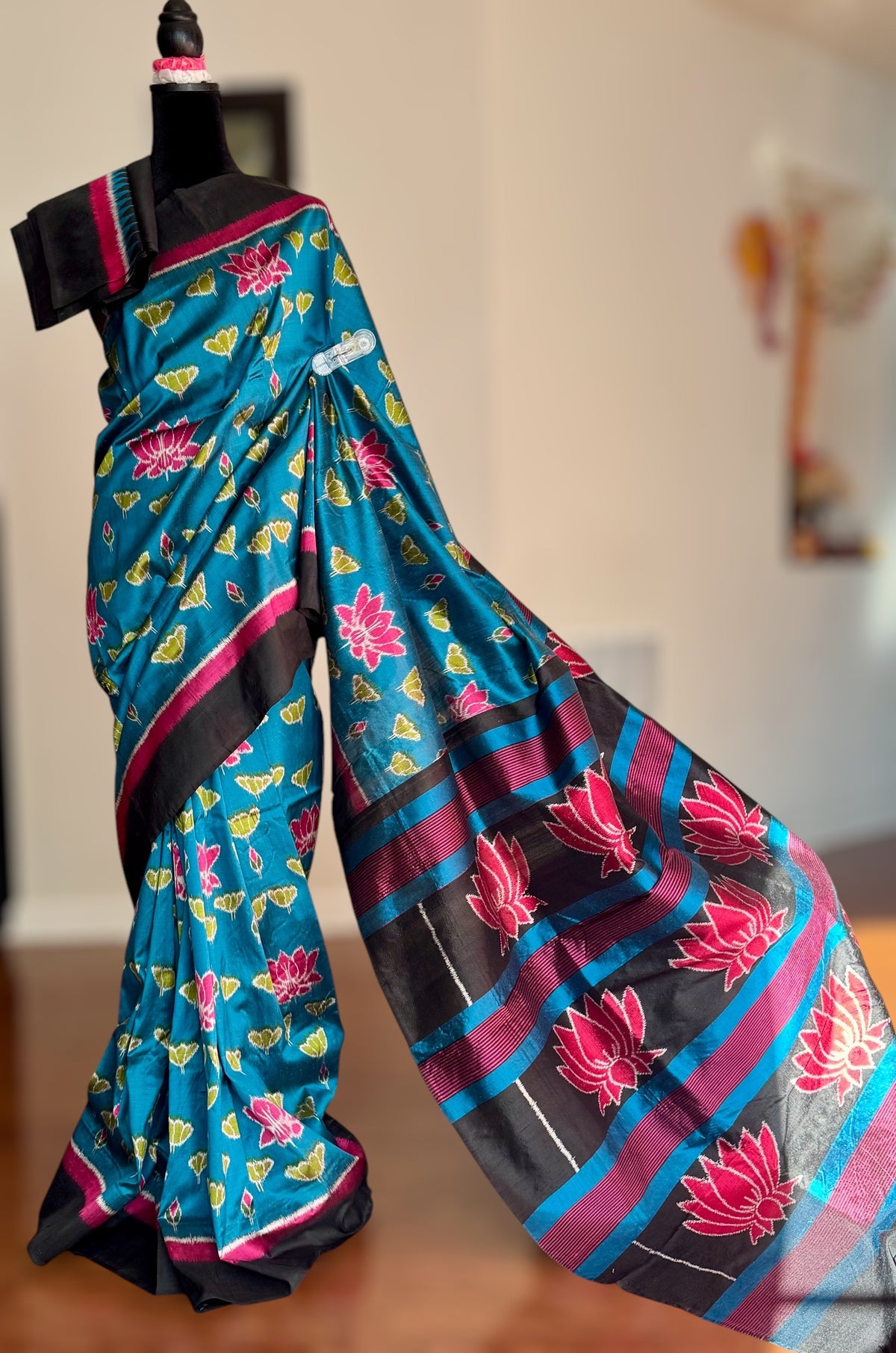 Lotus theme handwoven ikat pure silk saree|Odisha Weaves|Contemporary Ikat|