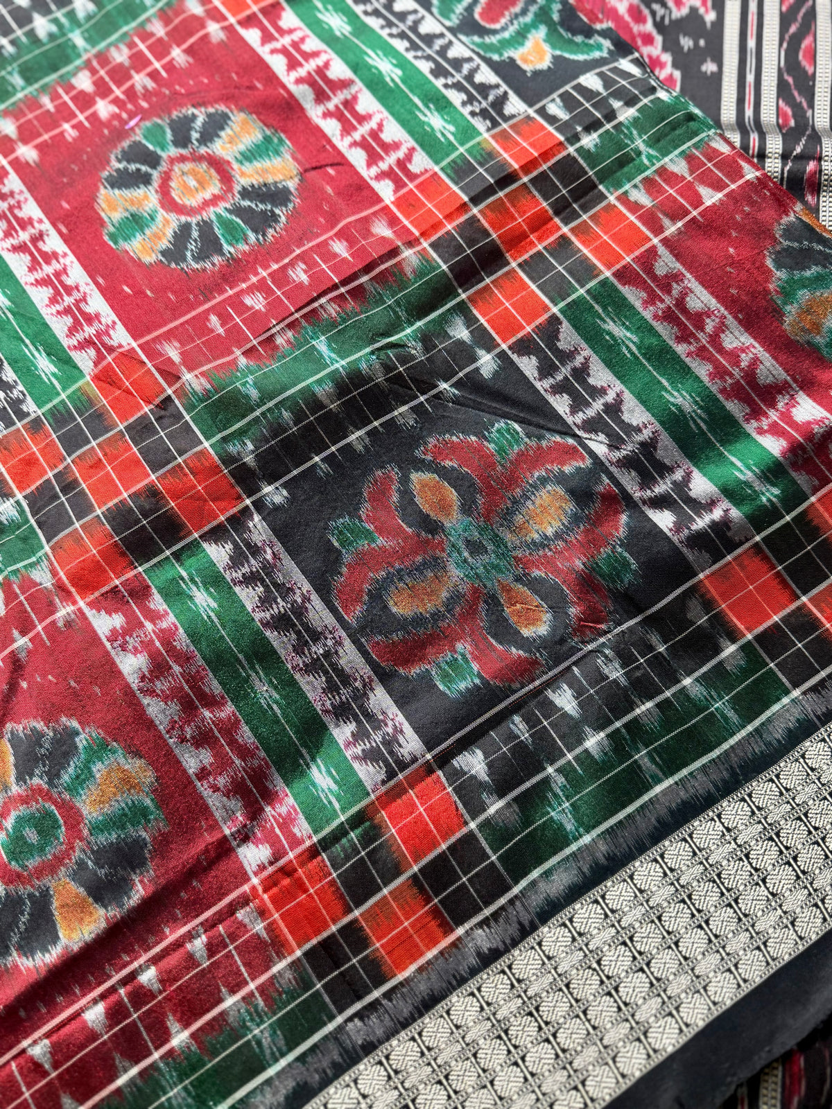 Handwoven Utkal Laxmi Sambalpuri ikat pure silk saree, orange pasapali in body|Odisha Weaves