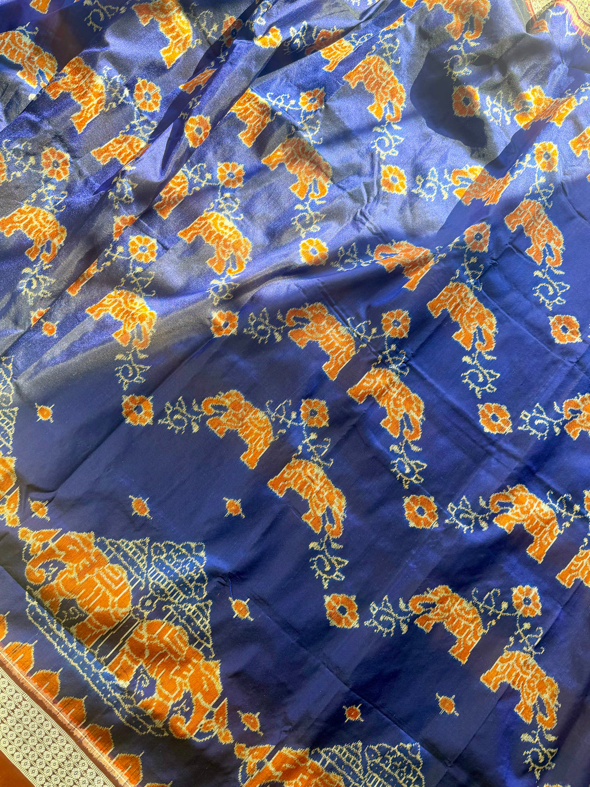 Blue & Maroon Sambalpuri Handwoven Ikat Elephant Motif pure silk Saree | Odisha weaves