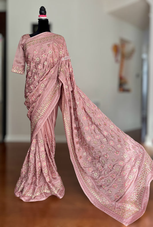 Muave Color gota and embroidery work designer satin crep silk saree|Party Wear Saree|PPS