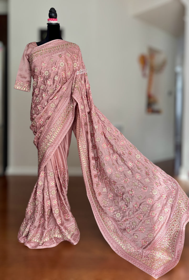Muave Color gota and embroidery work designer satin crep silk saree|Party Wear Saree|PPS