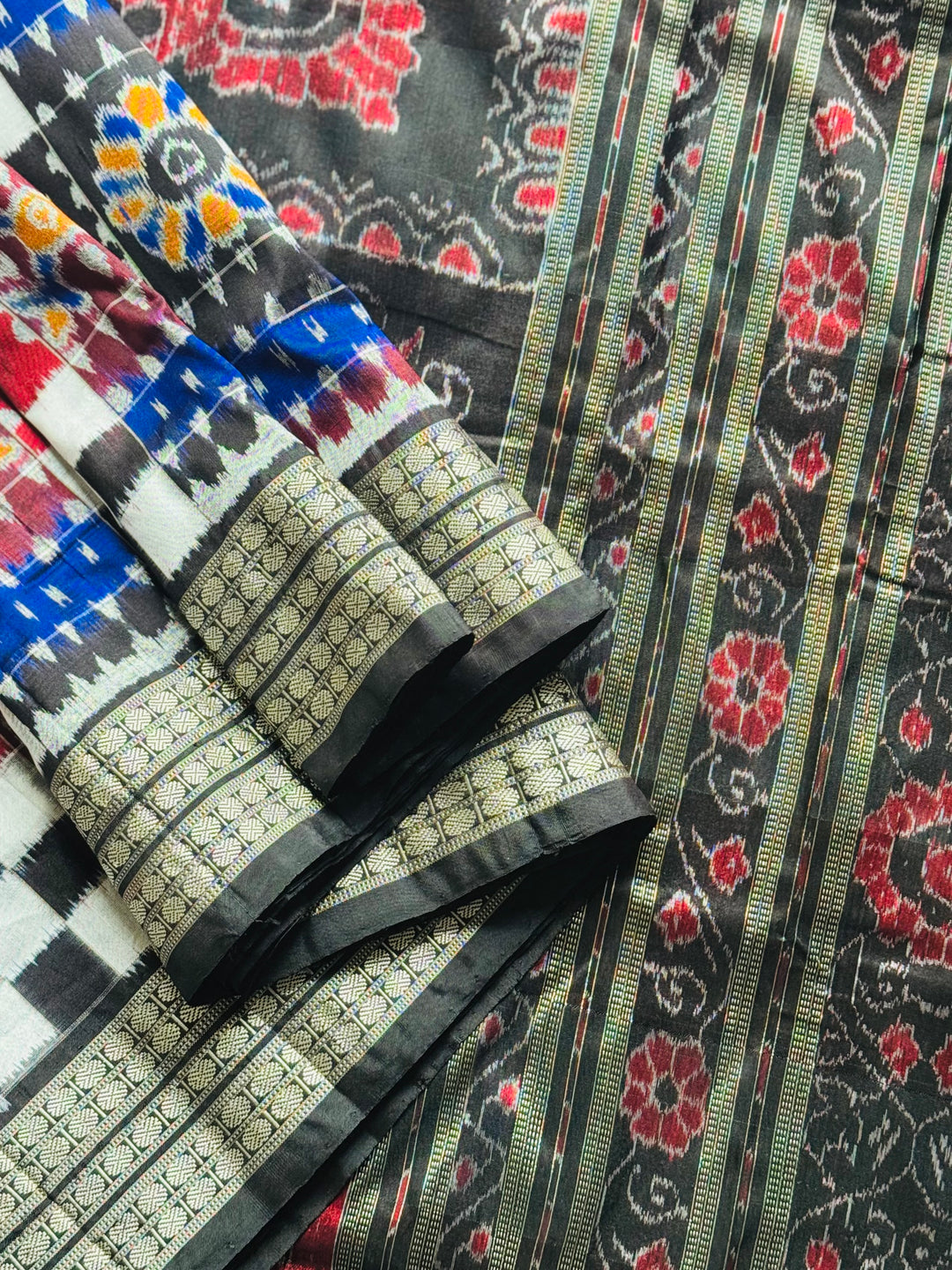 Handwoven Utkal Laxmi Sambalpuri ikat pure silk saree, Maroon Ikat pallu|Odisha Weaves|