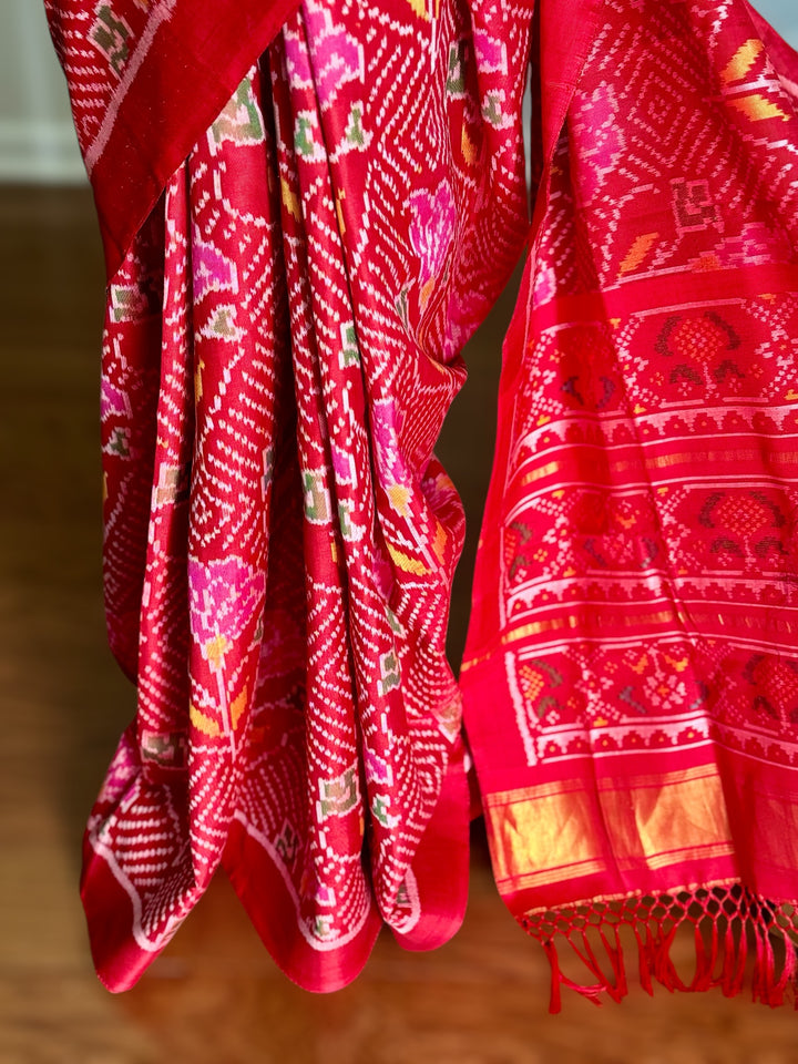 Red color semi (double) ikat patan Patola pure silk saree