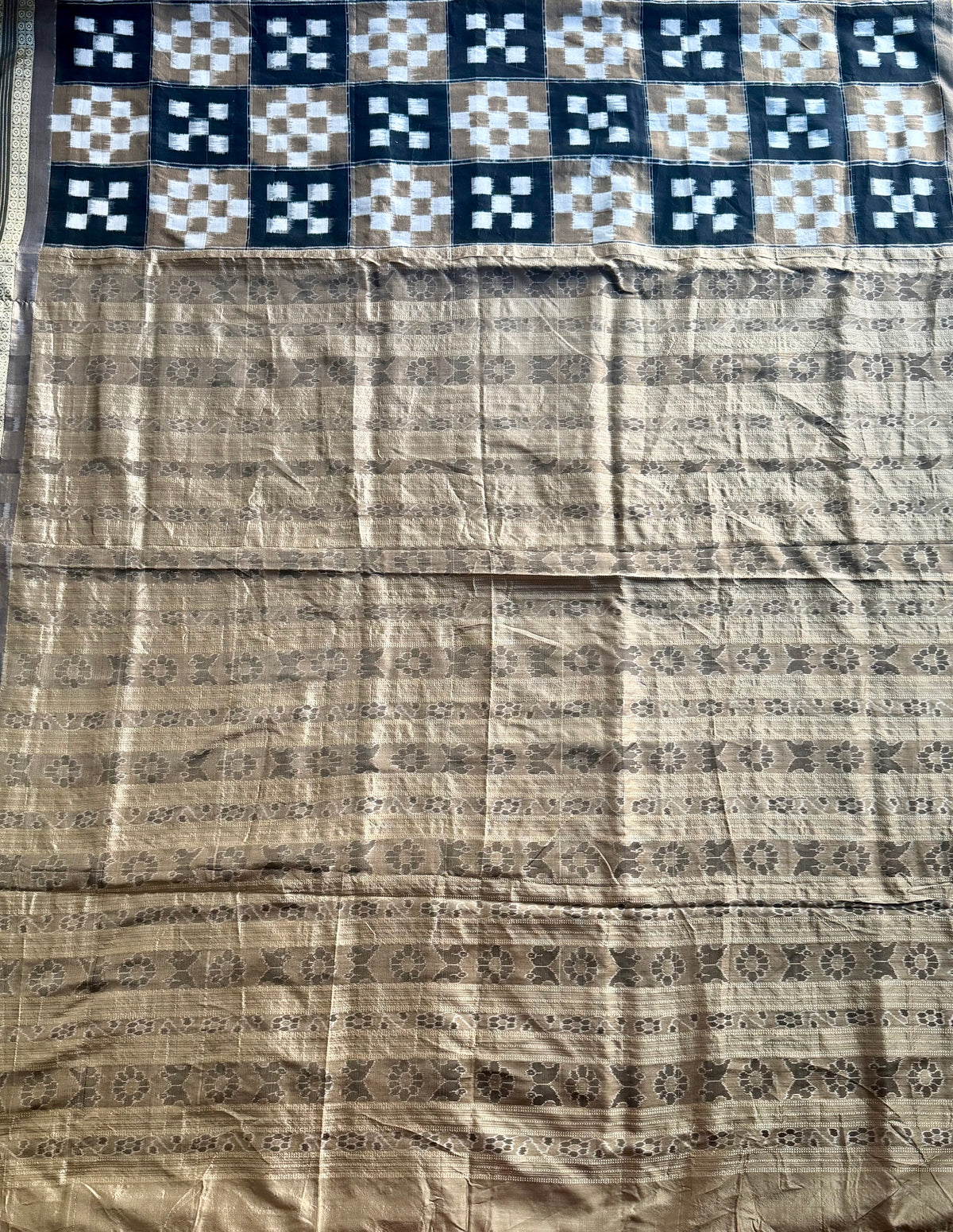 Sambalpuri Handwoven ikat pasapali pure silk saree|Toupe Color|Odisha Weaves|