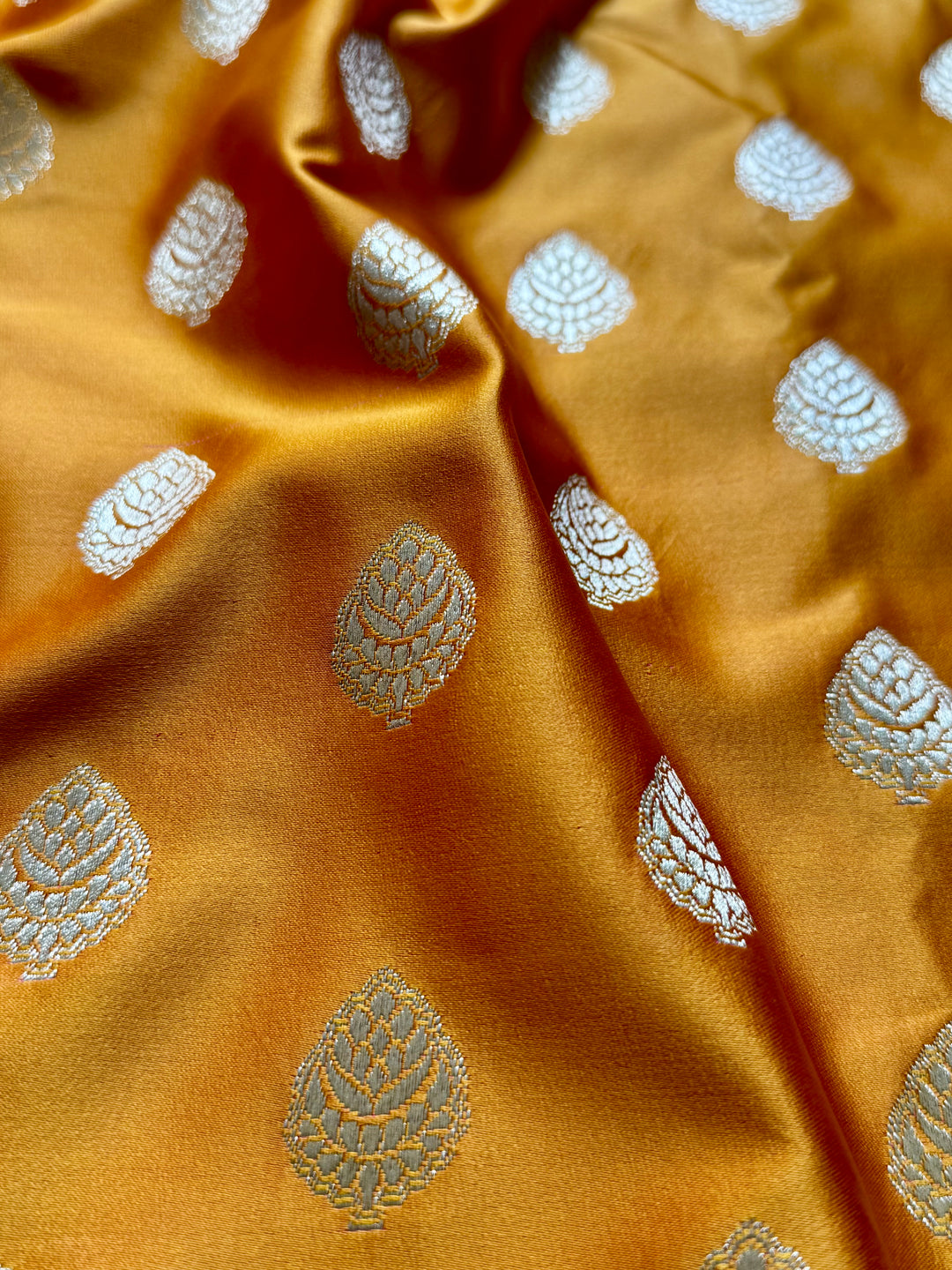 Orange Handloom Banarasi Silk Saree With Stitched Blouse