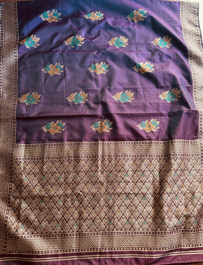 Plum color designer weaved and textured saree with stitched blouse| Value Vogue