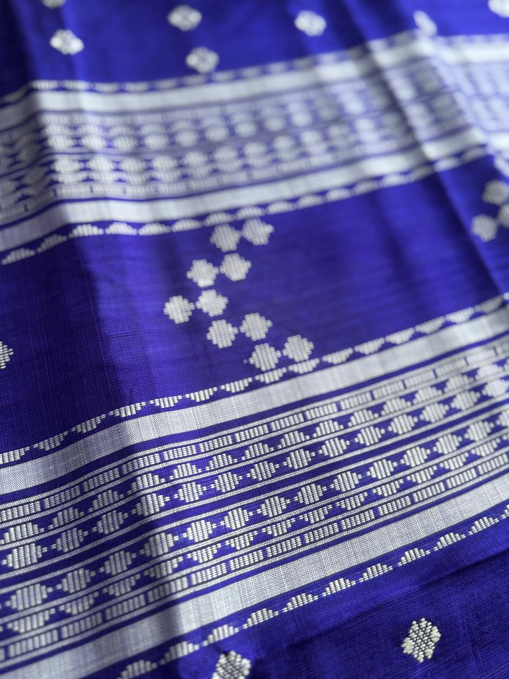 Indigo color traditional weaving Berhampuri Pure Silk Saree with Double pallu