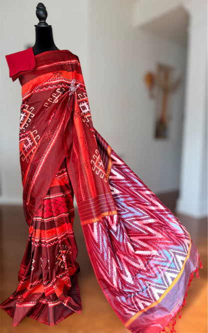 Uzbek inspired Pochampally handwoven ikat pure silk saree
