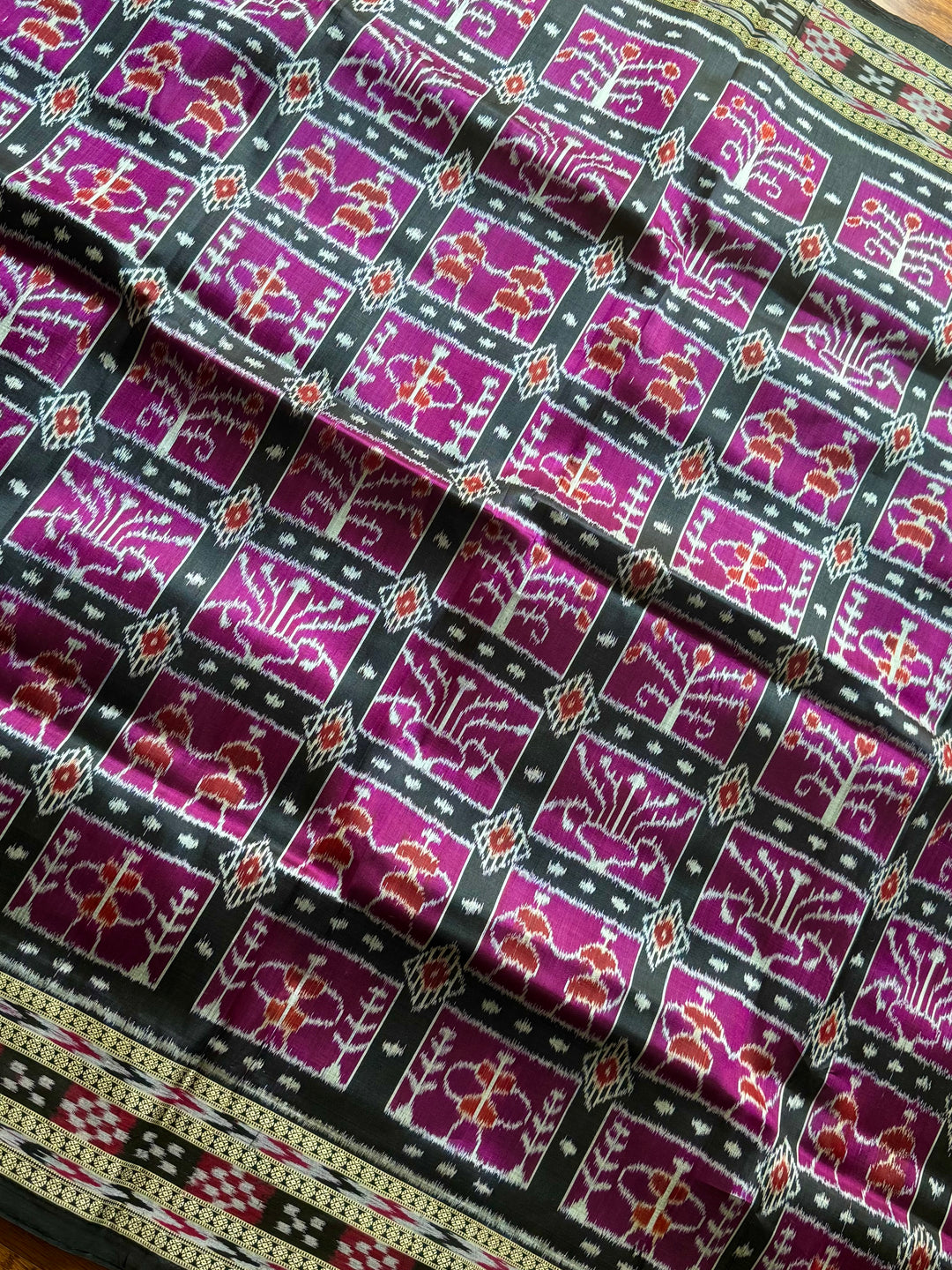 Handwoven Pure Silk ikat Khandua Saree Magenta|Mishrita |Odisha Weaves