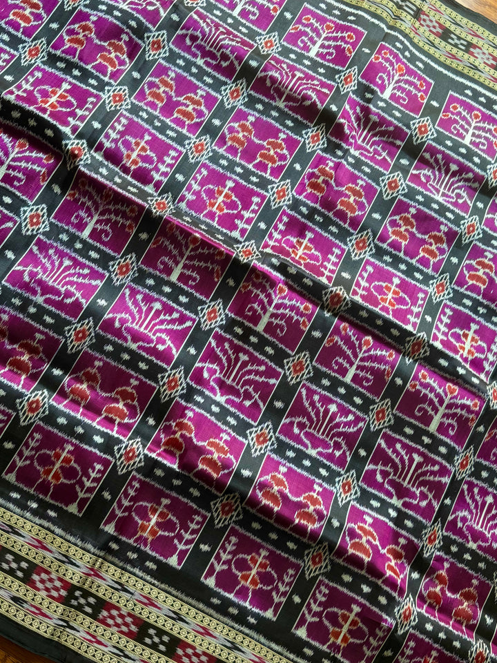 Handwoven Pure Silk ikat Khandua Saree Magenta|Mishrita |Odisha Weaves