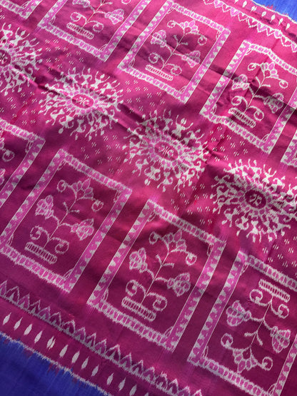 Pink handwoven Sambalpuri Ikat Silk saree |Odisha Weaves