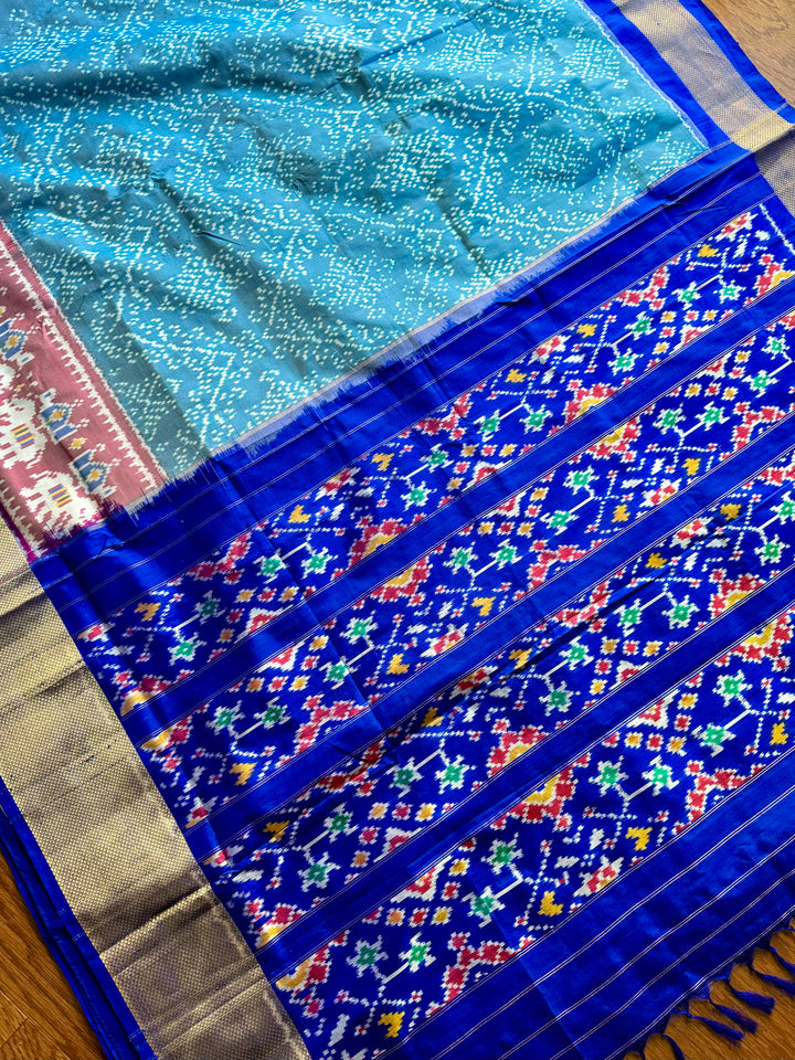Ice blue Pochampally ikat pure silk saree