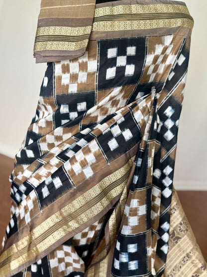 Sambalpuri Handwoven ikat pasapali pure silk saree|Toupe Color|Odisha Weaves|