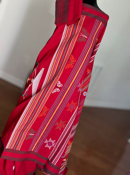 Maroon-ish Red Original Ganjam Bomkai Cotton Saree from Odisha Weaves