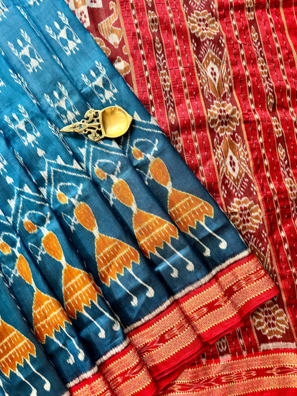 Gorgeous Eastern Blue with red color khandua silk from Odisha weaves