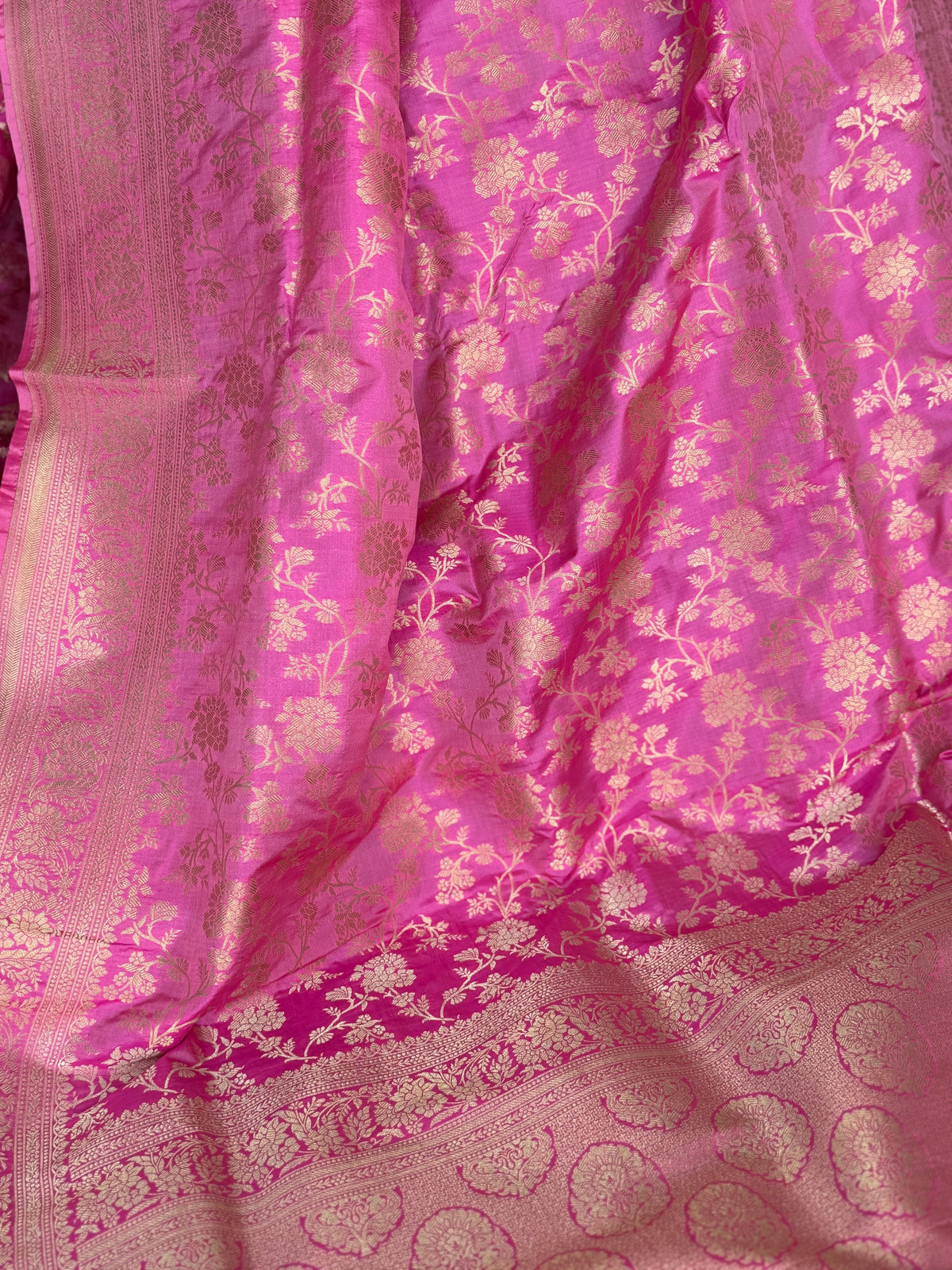 Pink Banarasi handwoven pure silk with floral jaal work