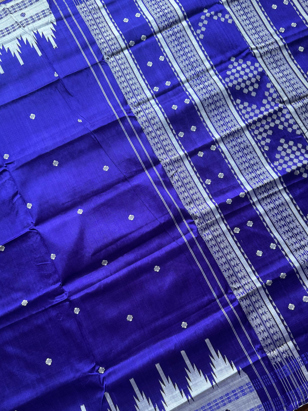 Indigo color traditional weaving Berhampuri Pure Silk Saree with Double pallu