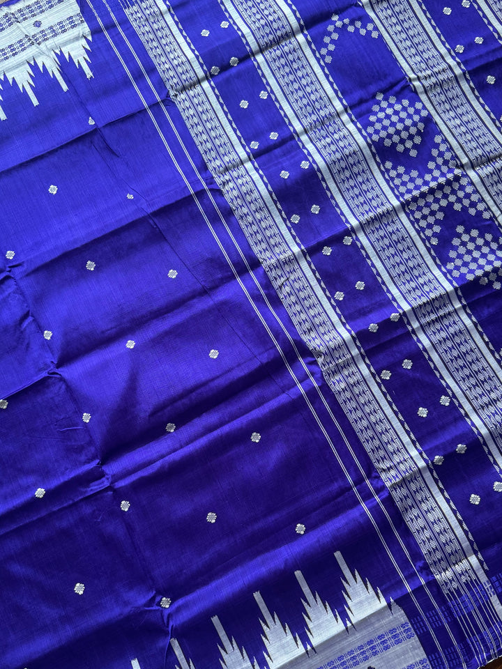 Indigo color traditional weaving Berhampuri Pure Silk Saree with Double pallu