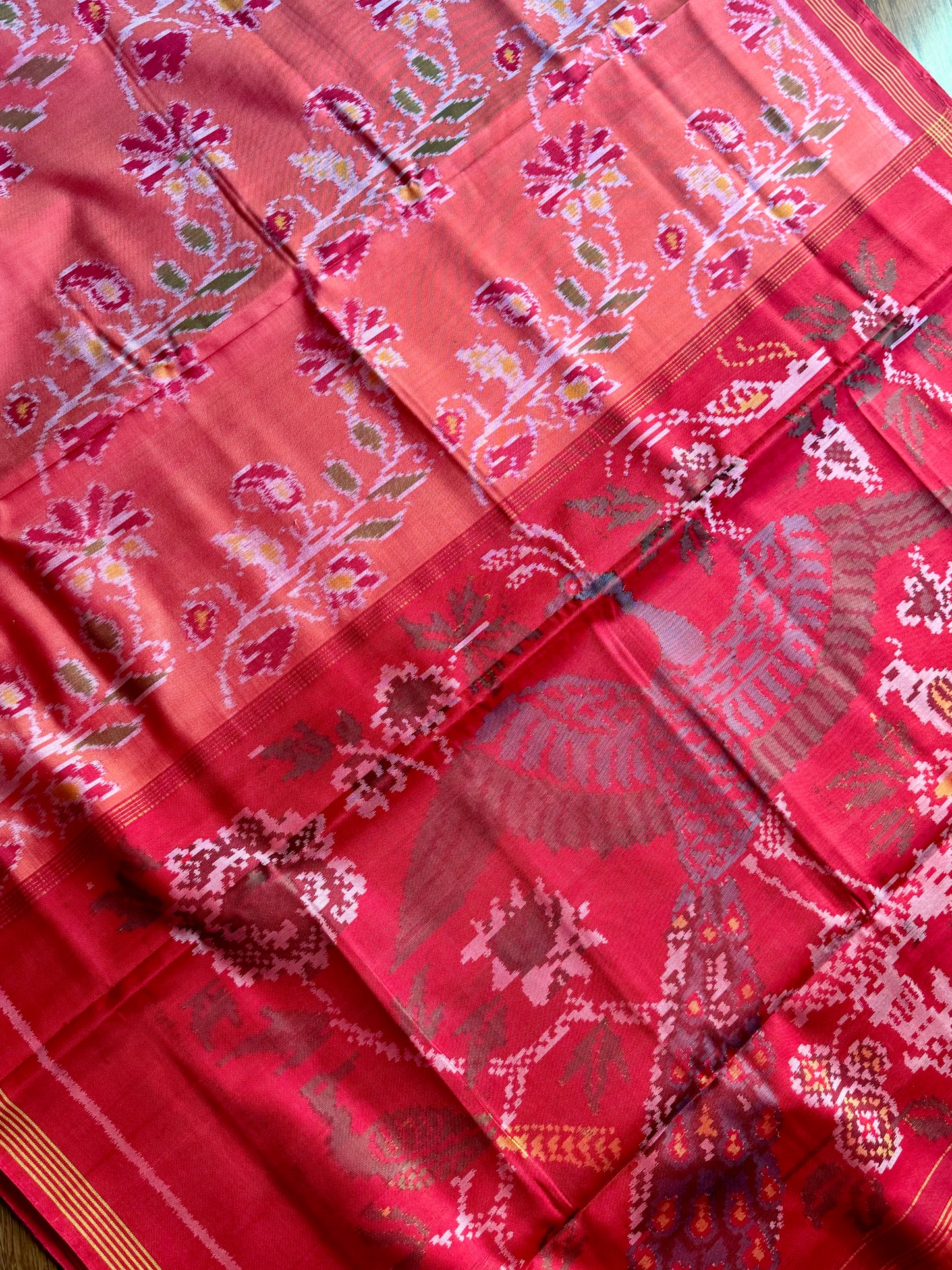 Peach color semi (double) ikat patan Patola pure silk saree