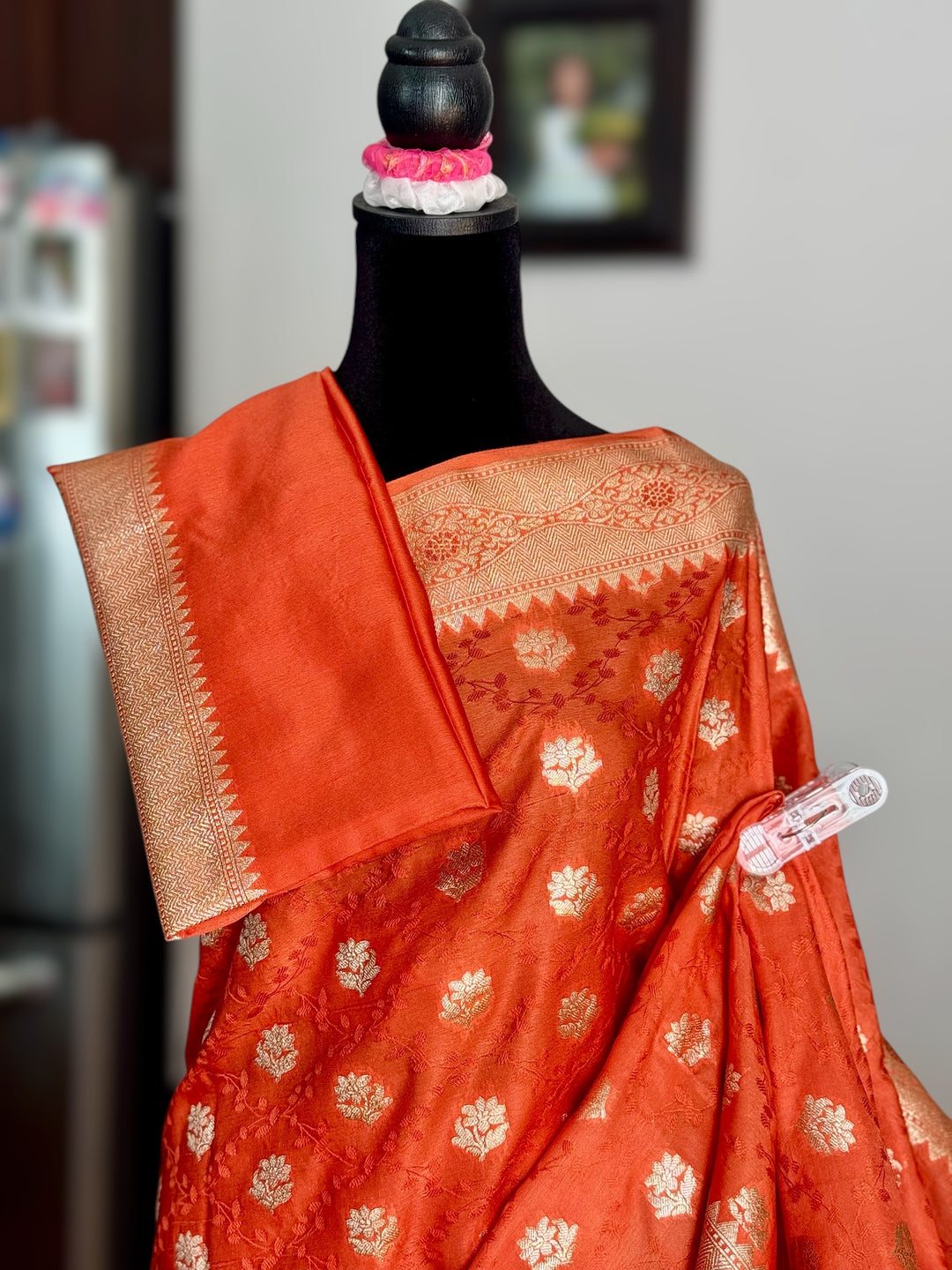 Banarasi Semi Mashru Silk Orange color Saree|Value Vogue