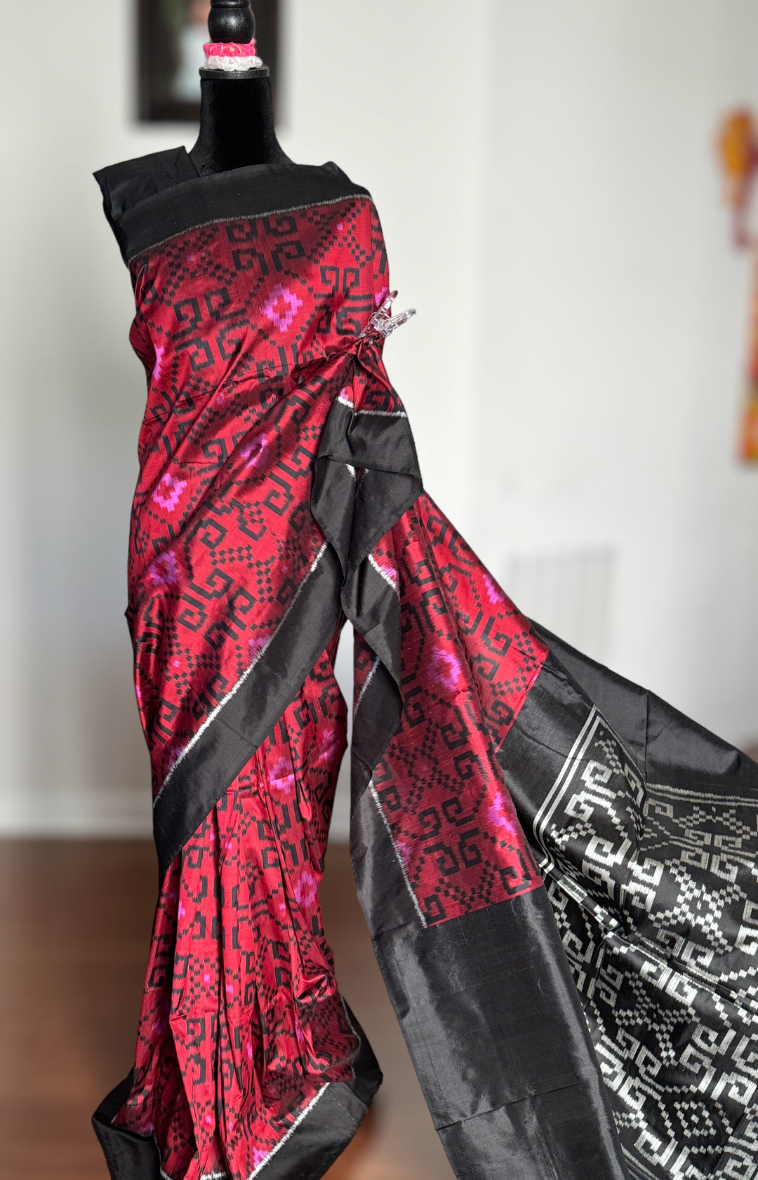 Maroon-ish red contemporary ikat from Odisha Weaves