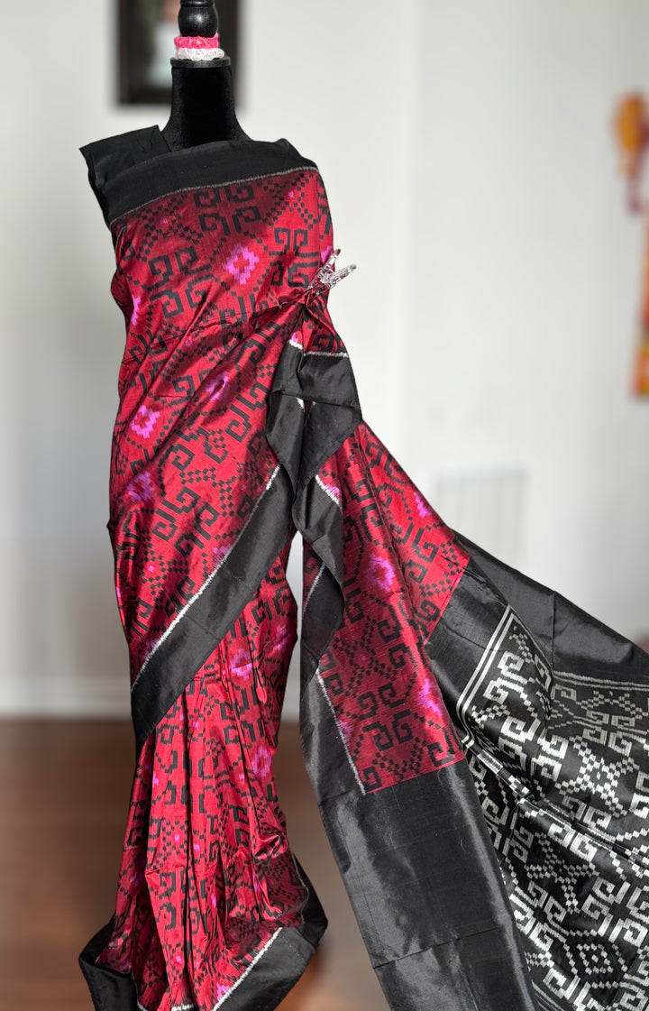 Maroon-ish red contemporary ikat from Odisha Weaves