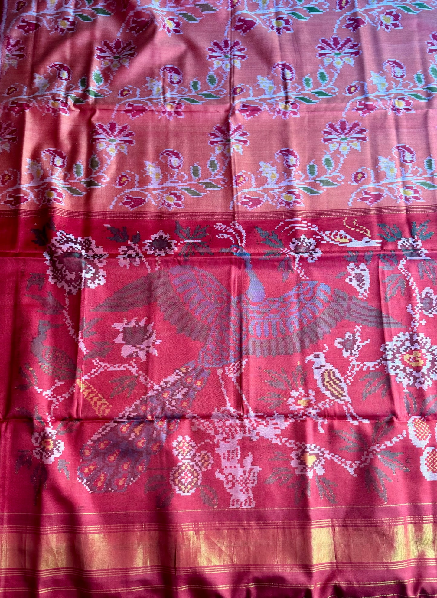 Peach color semi (double) ikat patan Patola pure silk saree