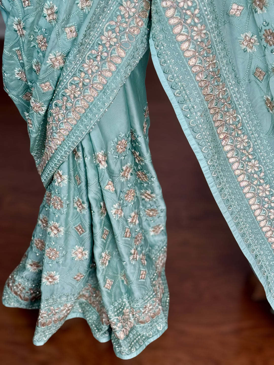 Sage Green Color gota and embroidery work designer satin crep silk saree|Party Wear Saree|PPS